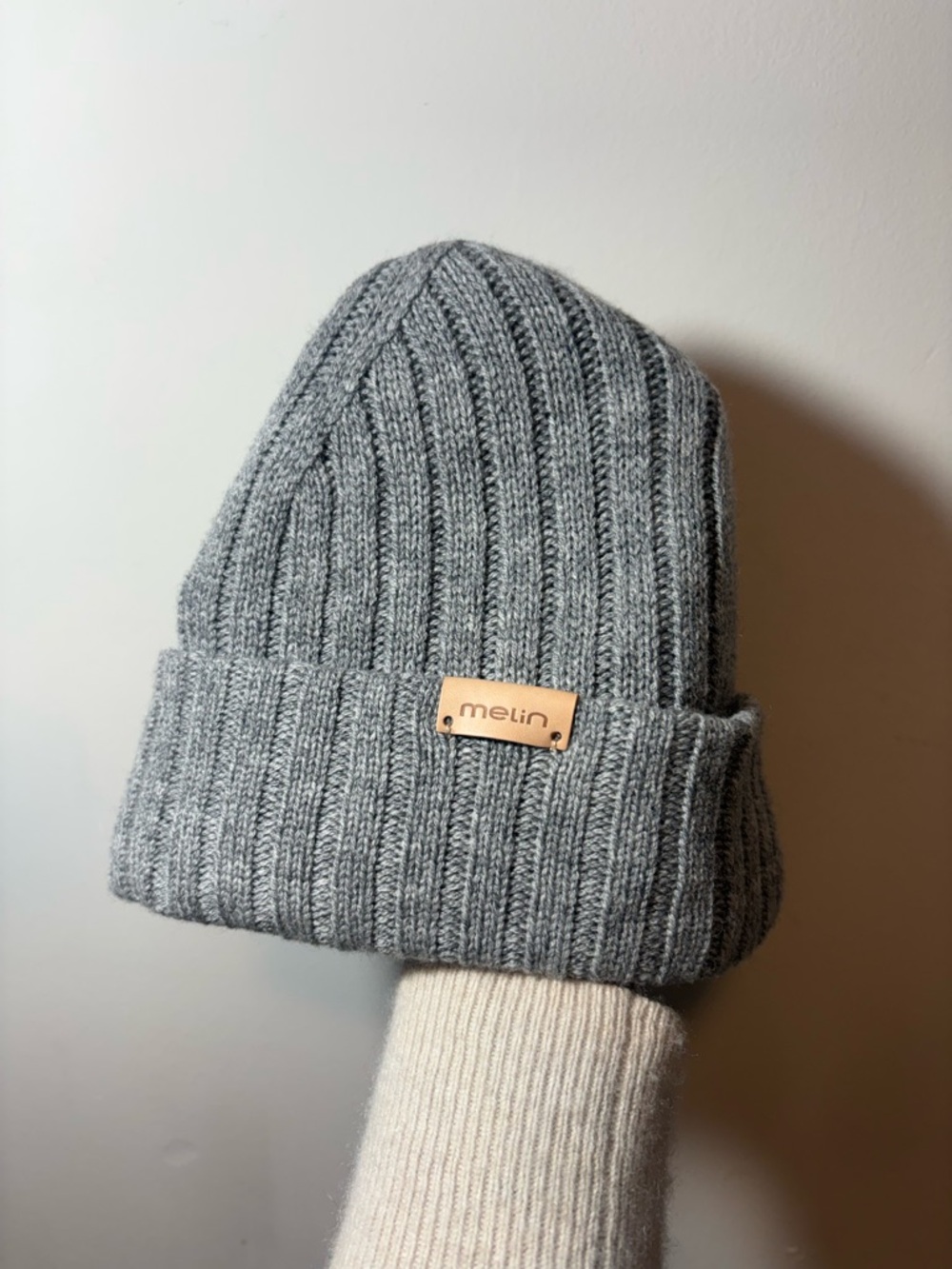 Grey Melin All Day Beanie Wool + Cashmere Blend Soft Fleece Lined Rolled Hem